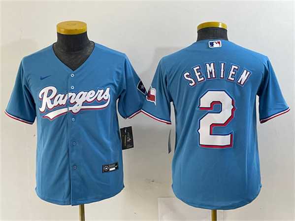 Womens Texas Rangers #2 Marcus Semien Blue With Patch Stitched Baseball Jersey(Run Small)->mlb womens jerseys->MLB Jersey